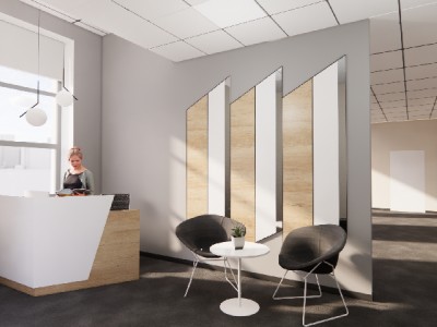 Дизайн проект ресепшн офисного помещения с текстурой дерева