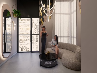 design of the waiting area in a beauty salon