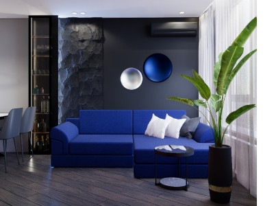 дизайн с синим диваном